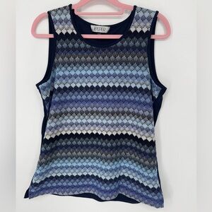 Kasper Women's Navy + Blue Gradient Sleeveless 90's Crochet Knit Tank Size Large